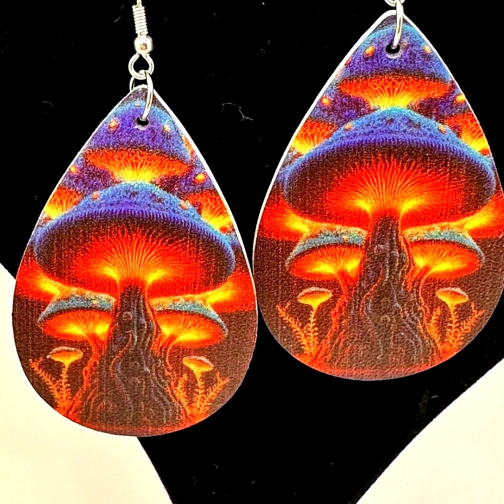 Mushroom Earrings Psychedelic‎ Teardrop Dangle Earrings Funky Jewelry